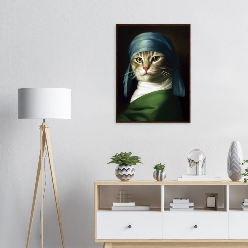 Póster Semibrillante de Gato con Marco de Madera "Retrato Renacentista" Michilandia | La tienda online de los fans de gatos