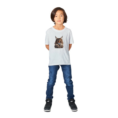 Camiseta Junior Unisex Estampado de Gato "Sonrisa de Maine Coon" Michilandia