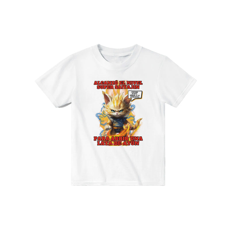 Camiseta júnior unisex estampado de gato "Super Saiyajin Felino" Michilandia | La tienda online de los amantes de gatos