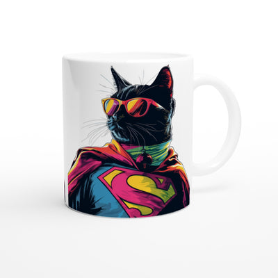 Taza Blanca con Impresión de Gato "SuperMiau" Michilandia | La tienda online de los fans de gatos