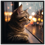 Póster semibrillante de gato con marco de madera "Michi Observador"