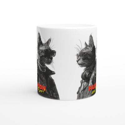 Taza Blanca con Impresión de Gato "Fashion and Purr" Michilandia | La tienda online de los fans de gatos