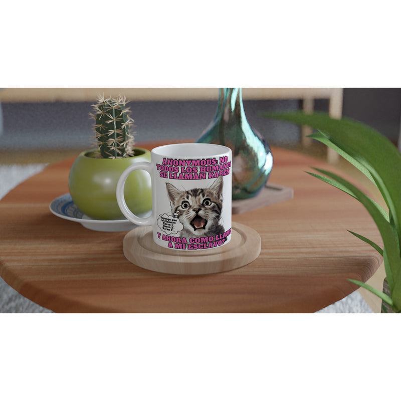 Taza Blanca con Impresión de Gato "El Gran Descubrimiento" Michilandia | La tienda online de los fans de gatos