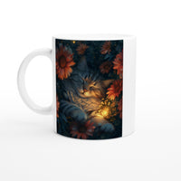 Taza Blanca con Impresión de Gato "Noche Floral Felina" Michilandia | La tienda online de los fans de gatos