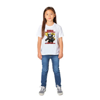 Camiseta júnior unisex estampado de gato "Cazador Nocturno"
