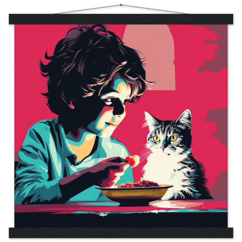 Póster semibrillante de gato con colgador "Michi con Hambre" Gelato