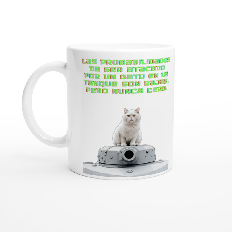 Taza blanca con impresión de gato 