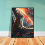 Póster Semibrillante de Gato con Marco Metal "Aventura Galáctica Felina" Michilandia | La tienda online de los fans de gatos