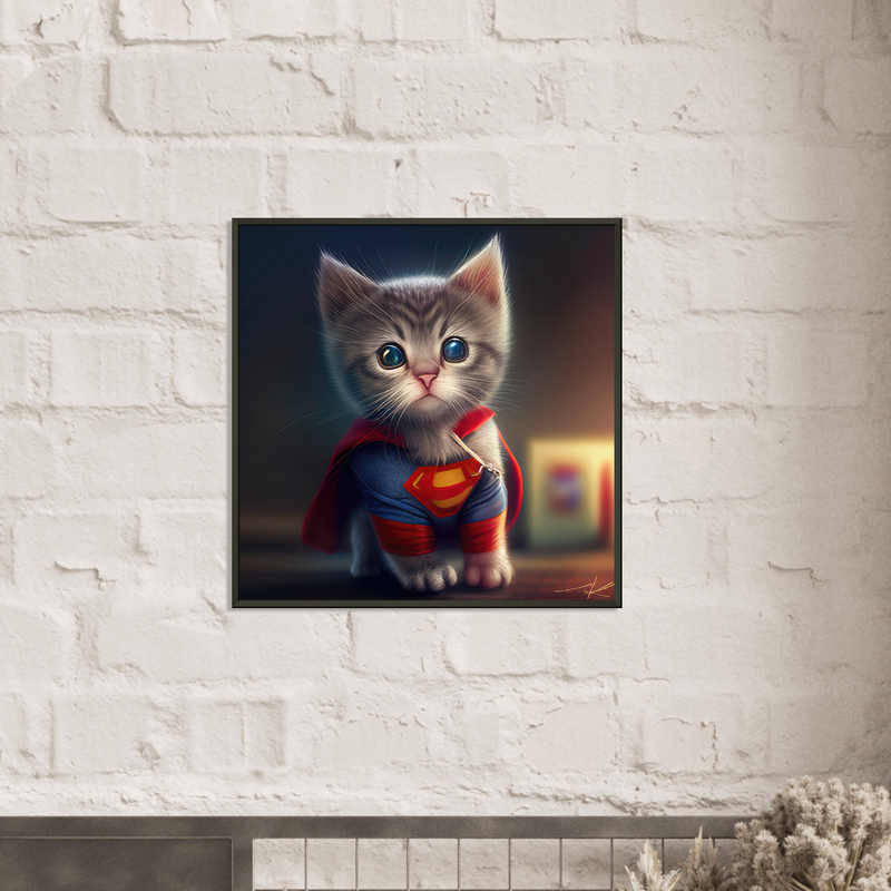 Póster semibrillante de gato con marco metal "Supercat" Gelato