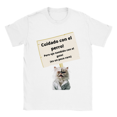 Camiseta unisex estampado de gato "Cuidado con el gato" Gelato