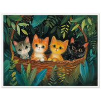 Póster de gato con marco de madera "Cesta de Maravillas" Michilandia | La tienda online de los fans de gatos