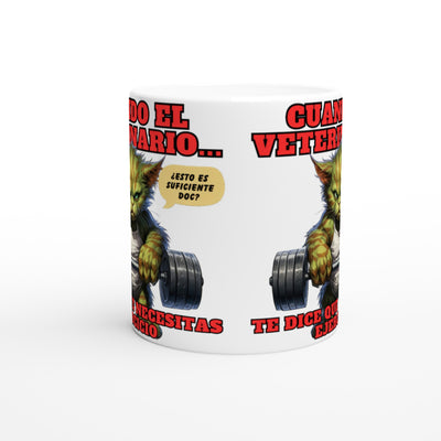 Taza blanca con impresión de gato "Michi Hulk en el Gym" Michilandia | La tienda online de los amantes de gatos