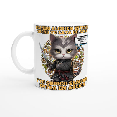 Taza blanca con impresión de gato 