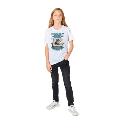 Camiseta Junior Unisex Estampado de Gato "Sorpresa en el Salón" Michilandia | La tienda online de los amantes de gatos