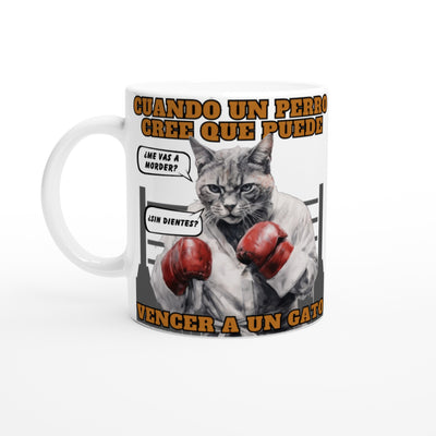 Taza blanca con impresión de gato 