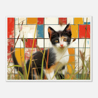 Póster de gato con marco de madera "Contrastes de Mondrian" Michilandia | La tienda online de los fans de gatos