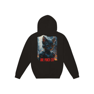 Sudadera con capucha Prémium Unisex Impresión Trasera de Gato "Corazón de Metal" Michilandia | La tienda online de los fans de gatos