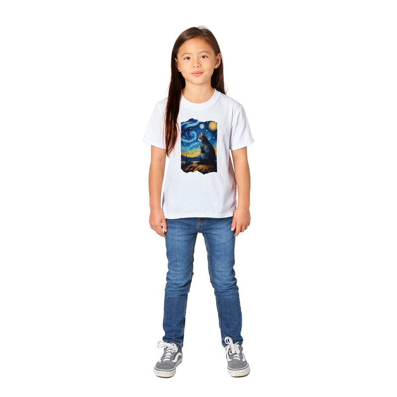 Camiseta Junior Unisex Estampado de Gato "Michi en la Noche Estrellada" Michilandia | La tienda online de los fans de gatos