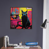 Póster semibrillante de gato con marco de madera "Gato Negro en un Salón" Gelato
