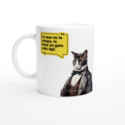 Taza blanca con impresión de gato 