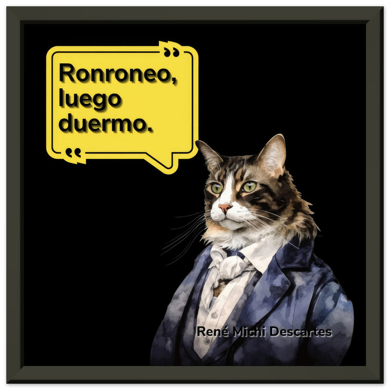 Póster Semibrillante de Gato con Marco Metal "René Michi Descartes" Michilandia | La tienda online de los amantes de gatos