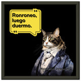 Póster Semibrillante de Gato con Marco Metal "René Michi Descartes" 30x30 cm / 12x12″