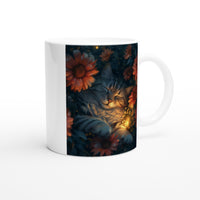 Taza Blanca con Impresión de Gato "Noche Floral Felina" Michilandia | La tienda online de los fans de gatos