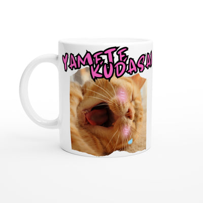 Taza blanca con impresión de gato 