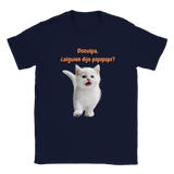 Camiseta unisex estampado de gato "¿alguien dijo pspspsps?" Navy