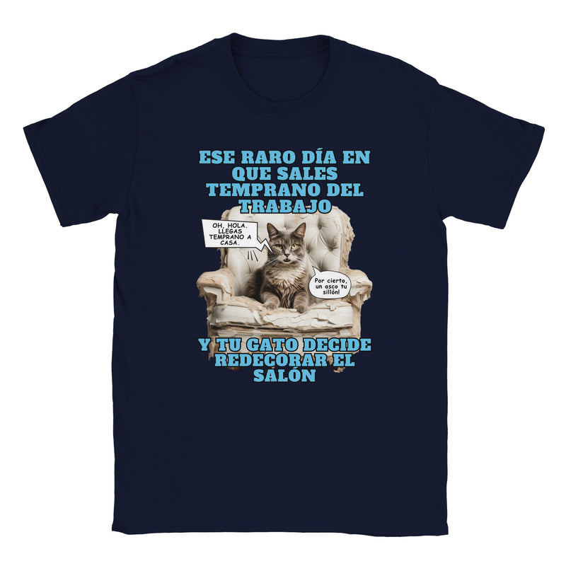 Camiseta unisex estampado de gato "Sorpresa en el Salón" Michilandia | La tienda online de los amantes de gatos