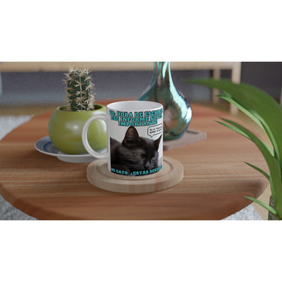 Taza Blanca con Impresión de Gato "Hora de mimar al gato" Michilandia | La tienda online de los amantes de gatos