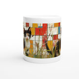 Taza Blanca con Impresión de Gato "Contrastes de Mondrian" Michilandia | La tienda online de los fans de gatos