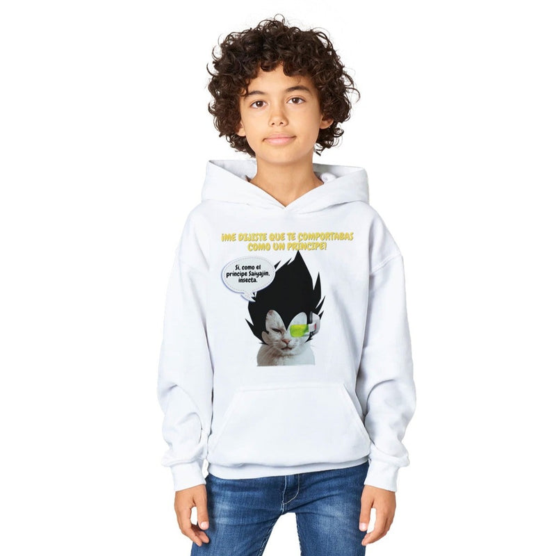 Sudadera con capucha júnior estampado de gato "Príncipe Saiyajin Felino" Michilandia | La tienda online de los fans de gatos