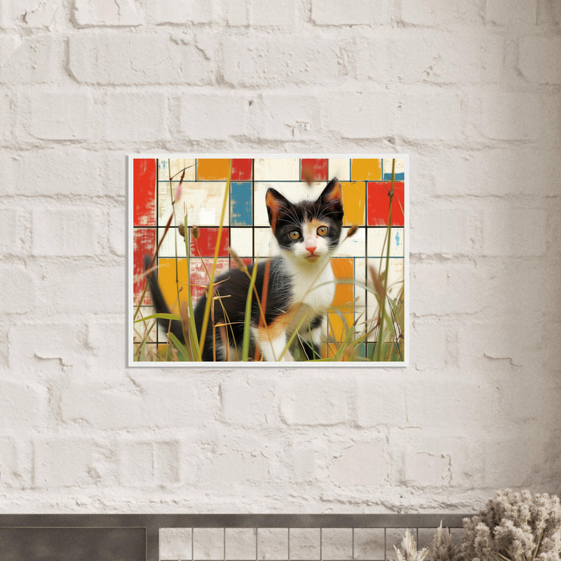 Póster de gato con marco de madera "Contrastes de Mondrian" Michilandia | La tienda online de los fans de gatos