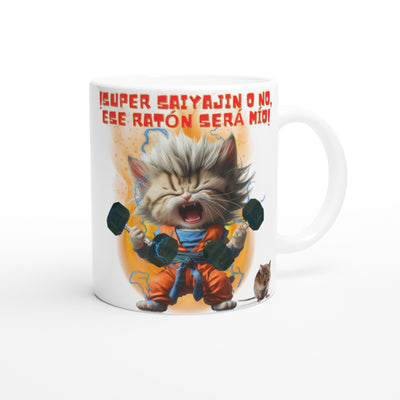 Taza Blanca con Impresión de Gato "Fuerza Felina Saiyajin" Michilandia | La tienda online de los fans de gatos