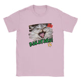Camiseta Junior Unisex Estampado de Gato "Grito Cómico" Rosa claro