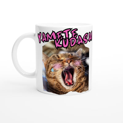 Taza blanca con impresión de gato 