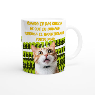 Taza blanca con impresión de gato "Revelación del Punto Rojo" Gelato