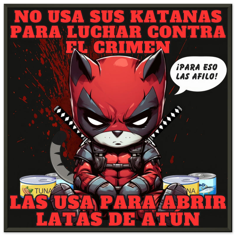 Póster Semibrillante de Gato con Marco Metal "Katanas y Latas" Michilandia | La tienda online de los amantes de gatos