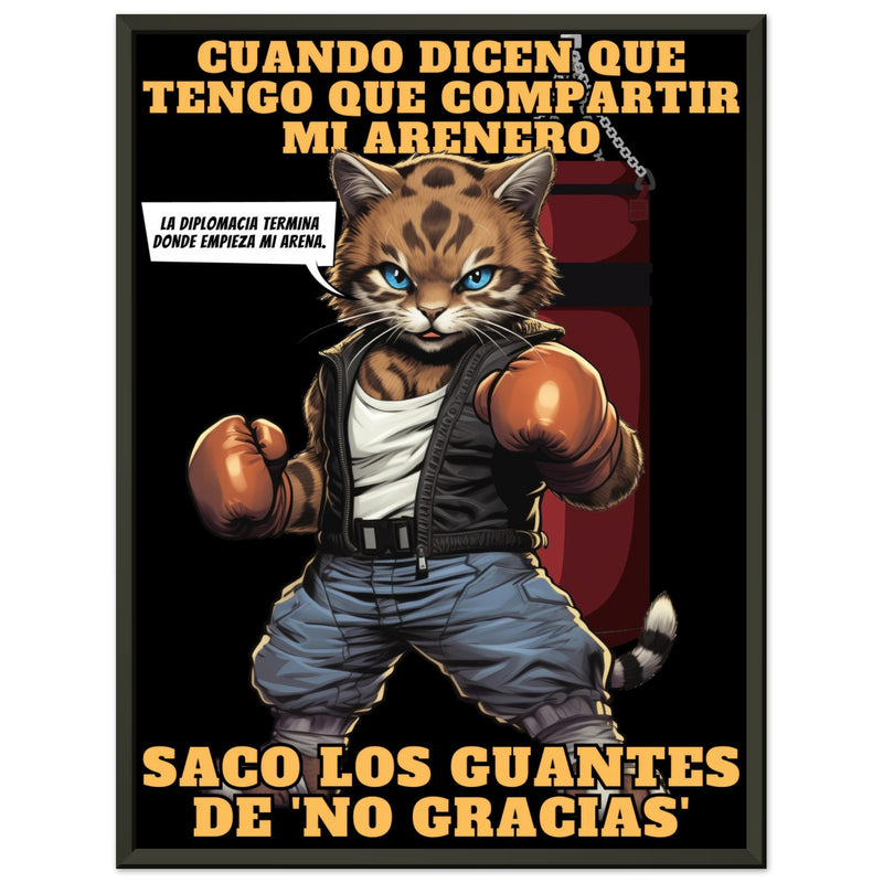 Póster Semibrillante de Gato con Marco Metal "Guardián del Arenero" Michilandia | La tienda online de los fans de gatos