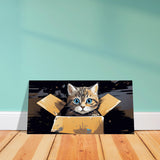 Lienzo de gato "Jugando en una Caja de Cartón"