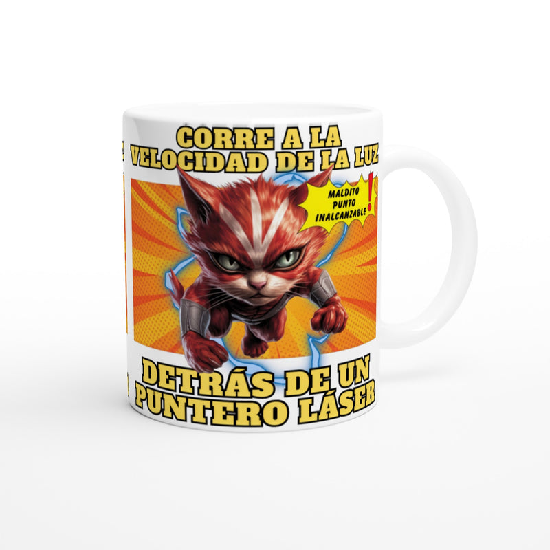 Taza blanca con impresión de gato "Flash Cat" Michilandia | La tienda online de los amantes de gatos