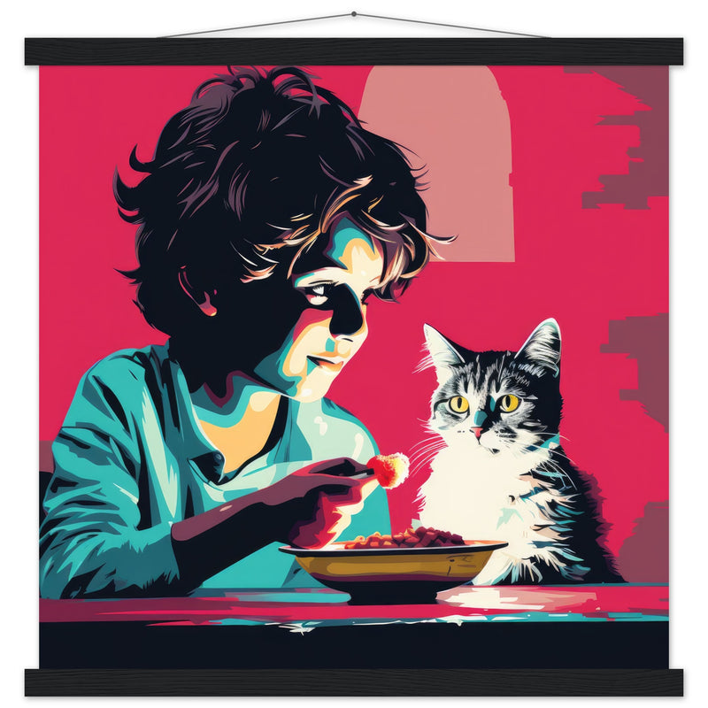 Póster semibrillante de gato con colgador "Michi con Hambre" Gelato