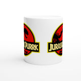 Taza Blanca con Impresión de Gato "Jurassic Purrk" Michilandia | La tienda online de los fans de gatos