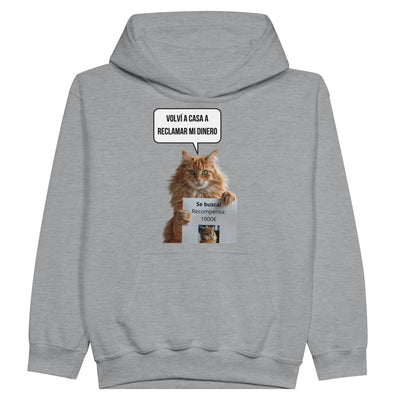 Sudadera con capucha júnior estampado de gato "Recompensa Miau" Michilandia