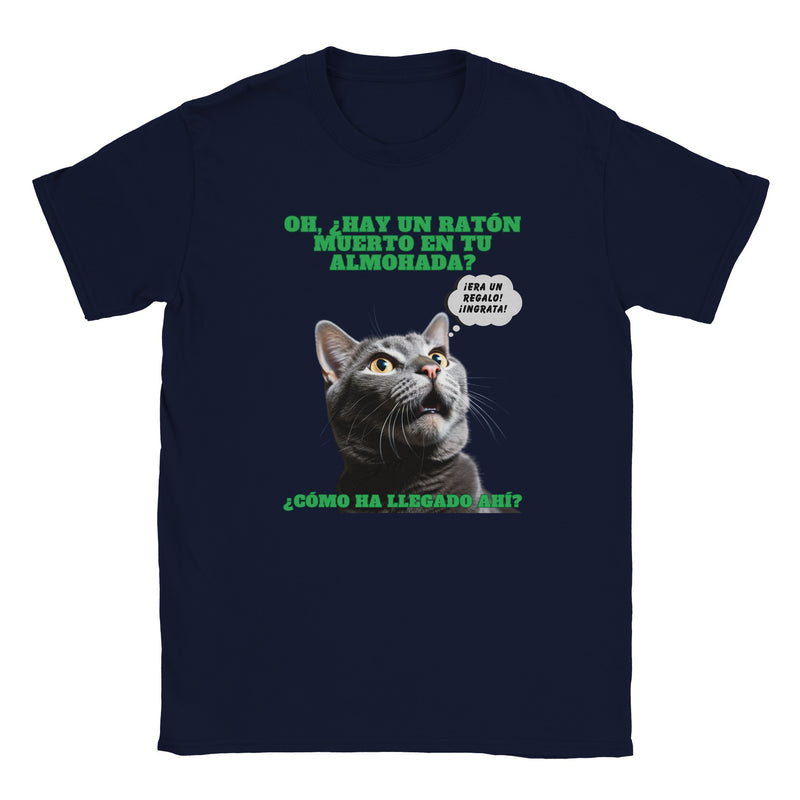 Camiseta júnior unisex estampado de gato "Regalo Sorpresa" Michilandia | La tienda online de los amantes de gatos