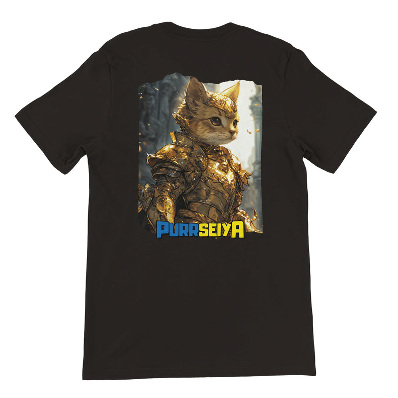 Camiseta Prémium Unisex Impresión Trasera de Gato "Caballero Gatuno de Oro" Michilandia | La tienda online de los fans de gatos