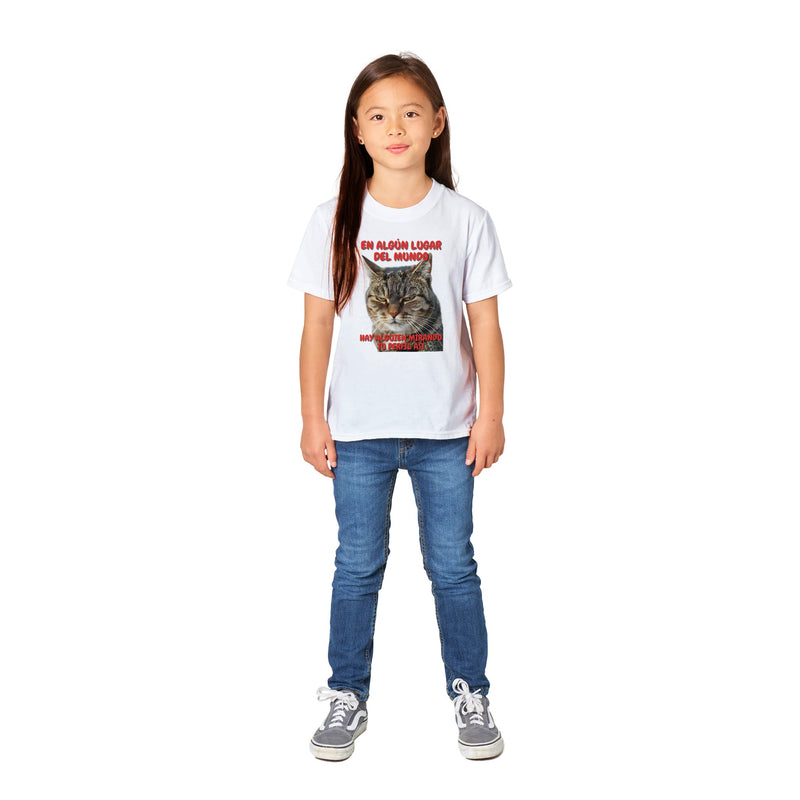 Camiseta Junior Unisex Estampado de Gato "Mirada Inquisitiva" Michilandia | La tienda online de los fans de gatos