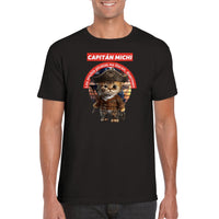 Camiseta unisex estampado de gato "Capitán Michi"