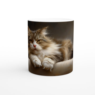 Taza Blanca con Impresión de Gato "Elegancia Barroca" Michilandia | La tienda online de los fans de gatos